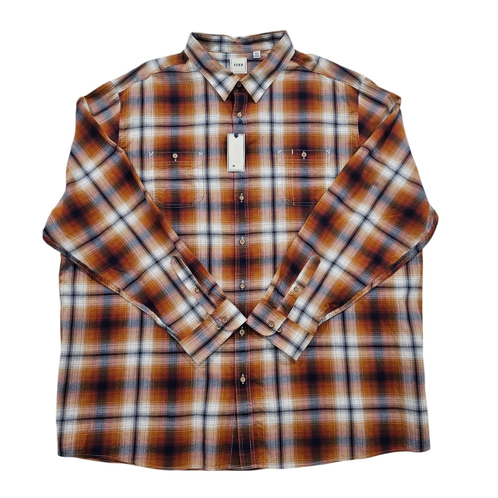 NWT ROWM Mens 4XT Brown Plaid Flannel Long‎ Sleeve Button Down Shirt